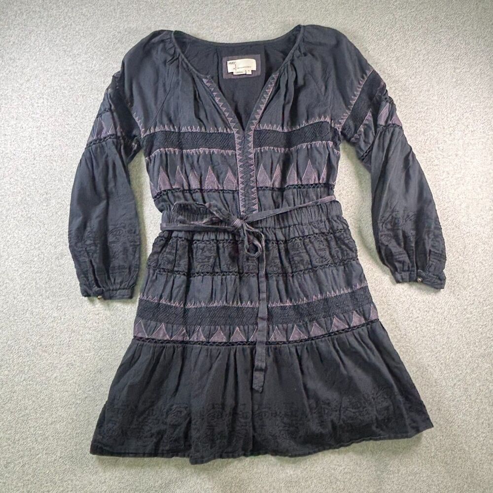 by Anthropologie Stasiana Embroidered Tunic Dress Large Boho Navy